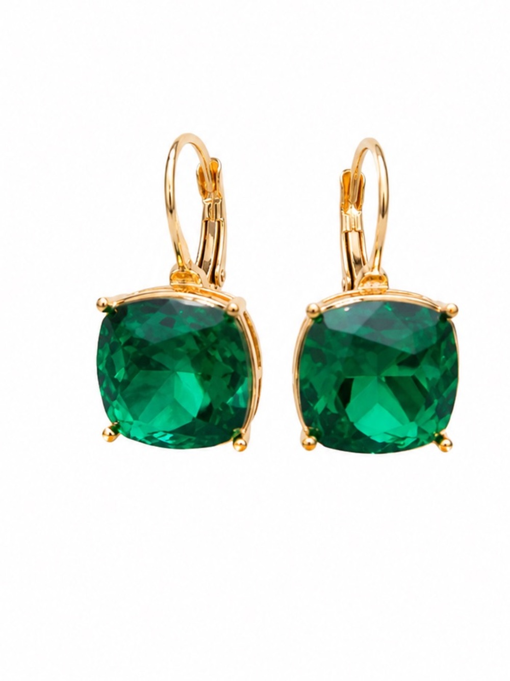 Christian Siriano Gold-Tone Earrings with Emerald Green Cushion Stones